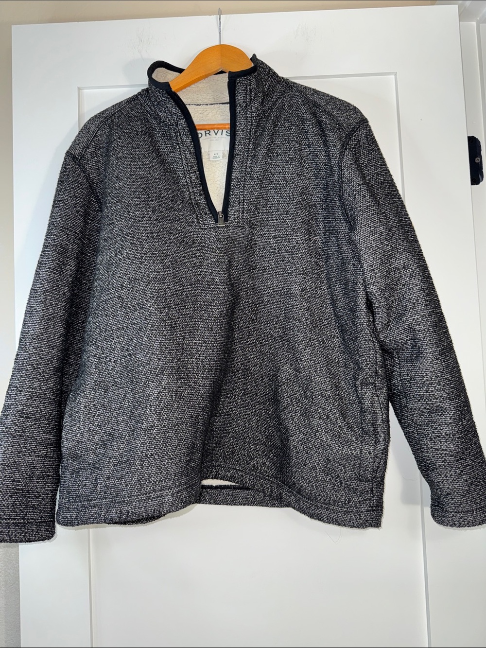 Orvis Men’s Zip-Up Knit Sweater Jacket Black Gray Heather Sz Medium